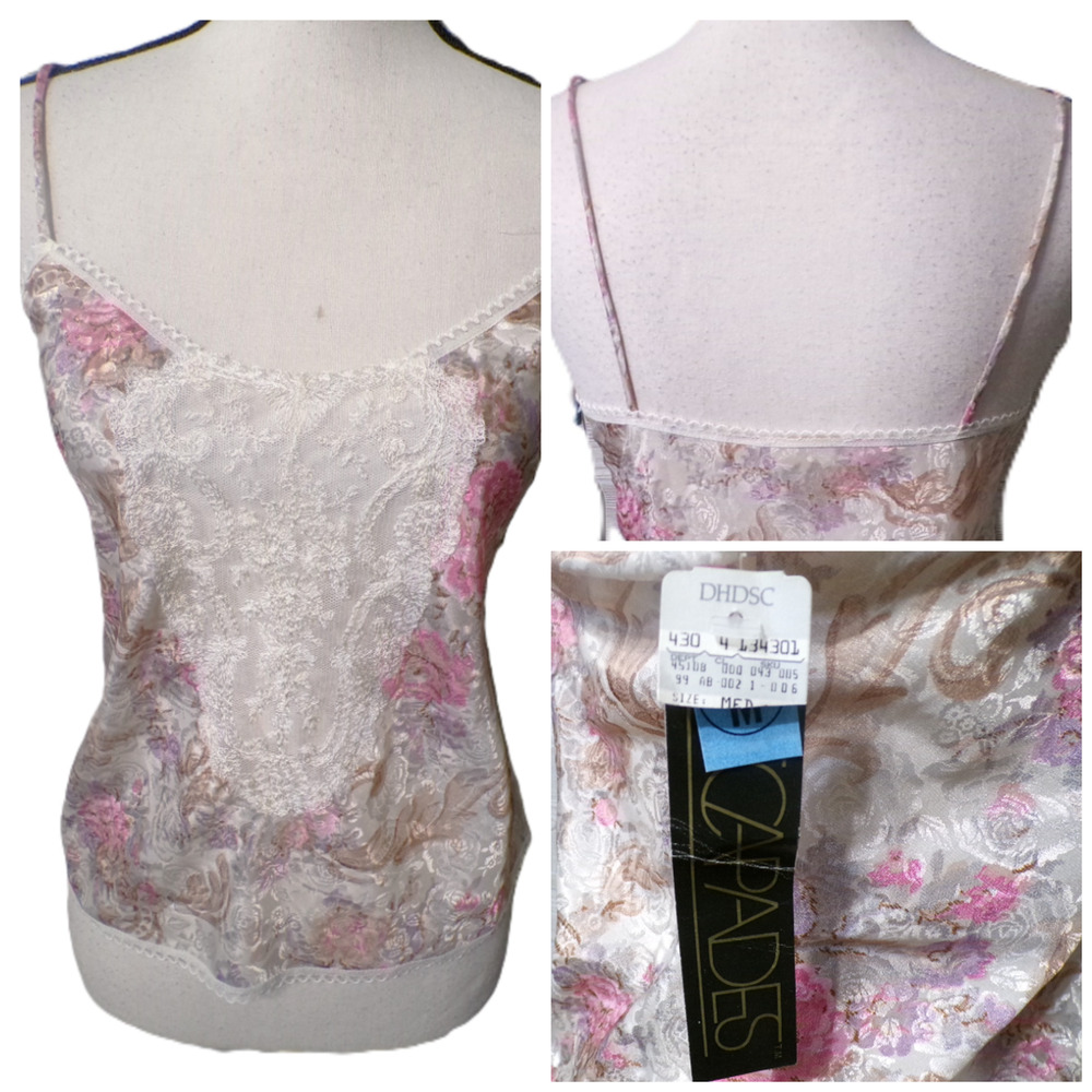 Vtg 80's Escapades Cami M Floral Lace top Ethereal Coquette Fairy Cottage NWT